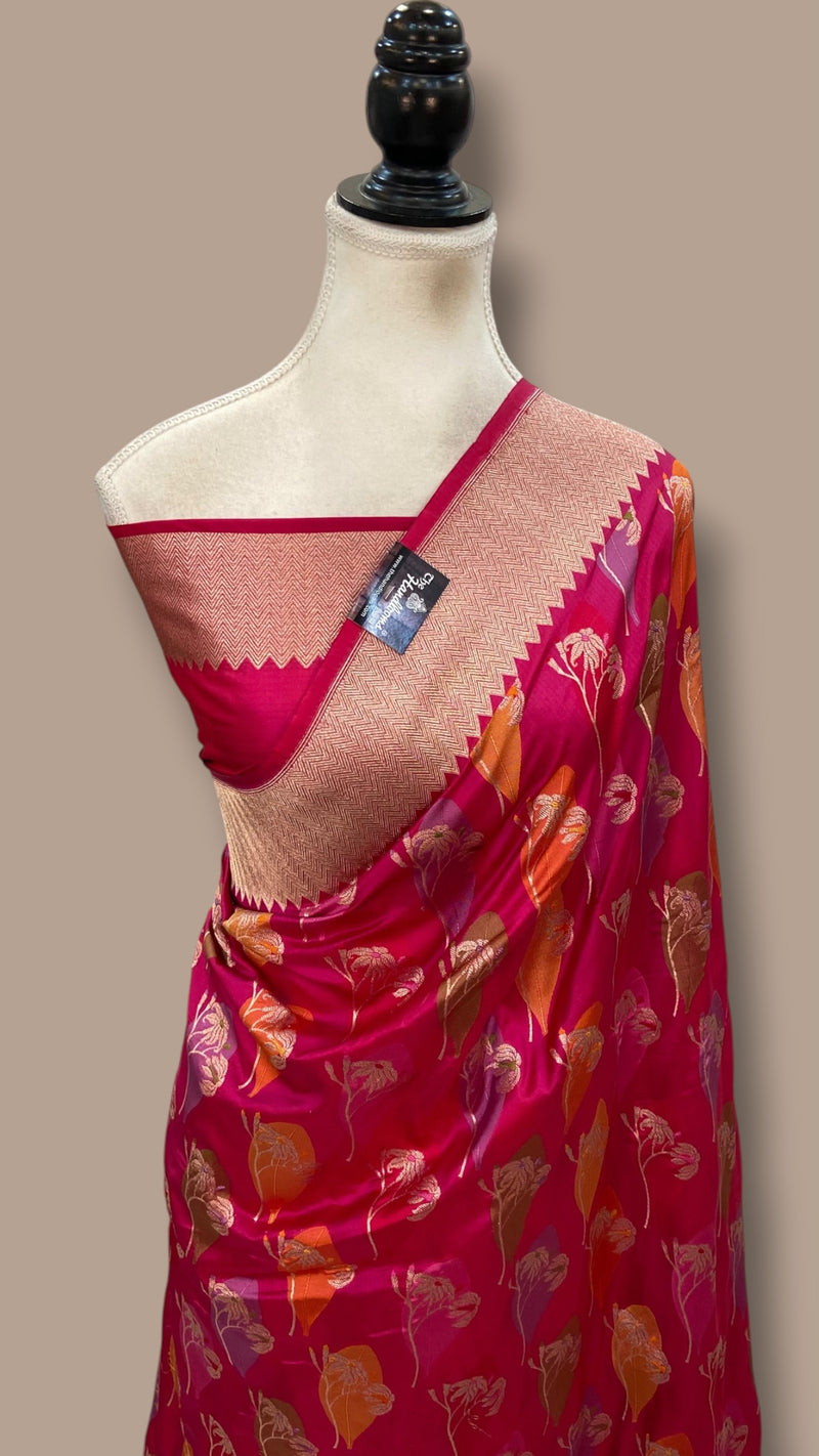 Pure Katan Silk Banarasi Handloom Saree - All Over Jaal Work - With Meenakari
