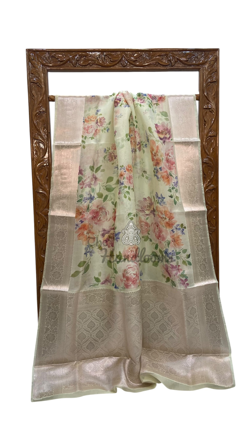 Pure Kora Silk Handloom Banarasi Saree - Print
