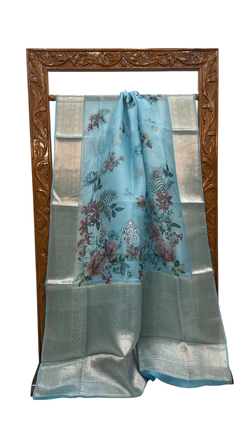 Pure Kora Silk Handloom Banarasi Saree - Print