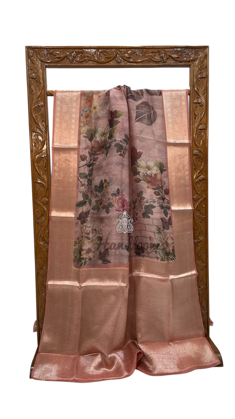 Pure Kora Silk Handloom Banarasi Saree - Print