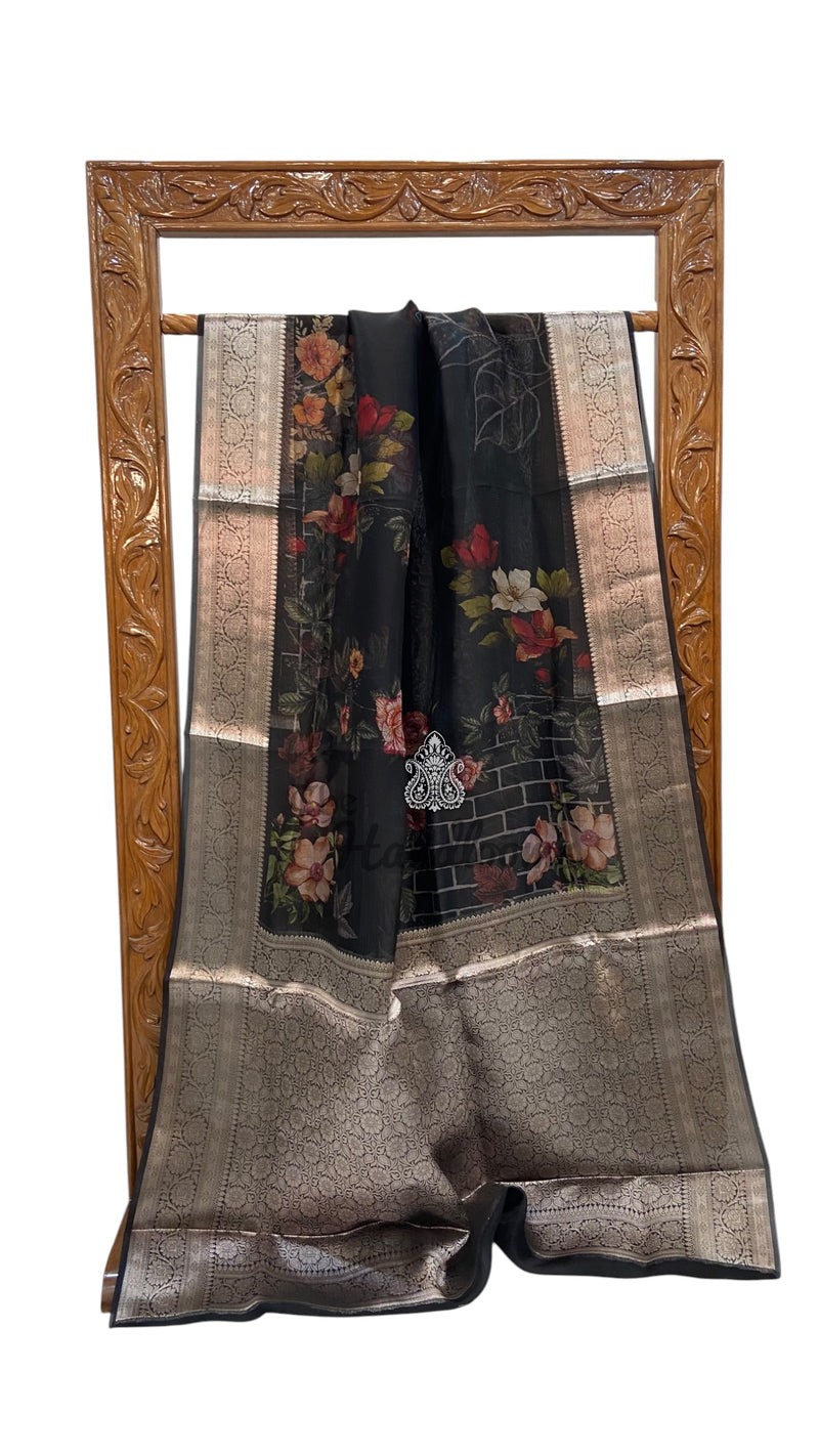 Pure Kora Silk Handloom Banarasi Saree - Print