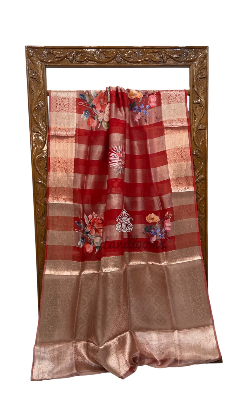 Pure Kora Tissue Silk Handloom Banarasi Saree - Print