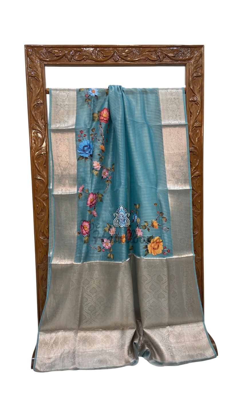 Pure Kora Tissue Silk Handloom Banarasi Saree - Print