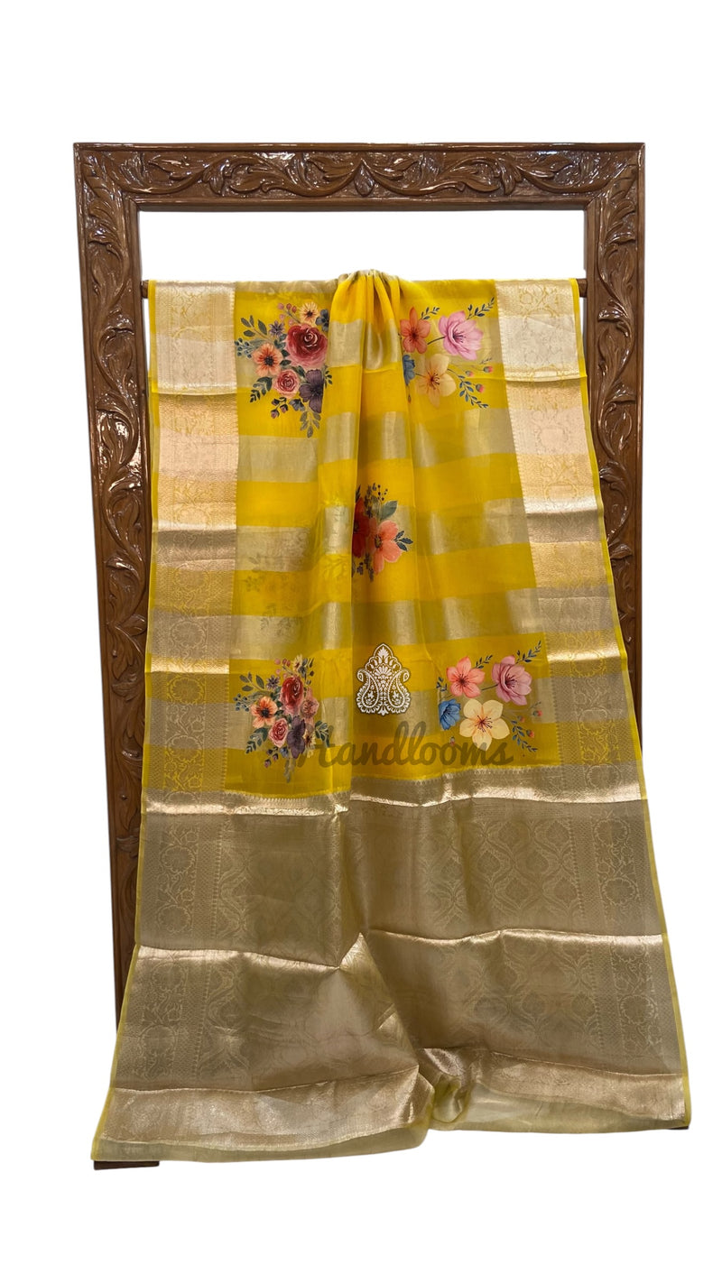 Pure Kora Tissue Silk Handloom Banarasi Saree - Print