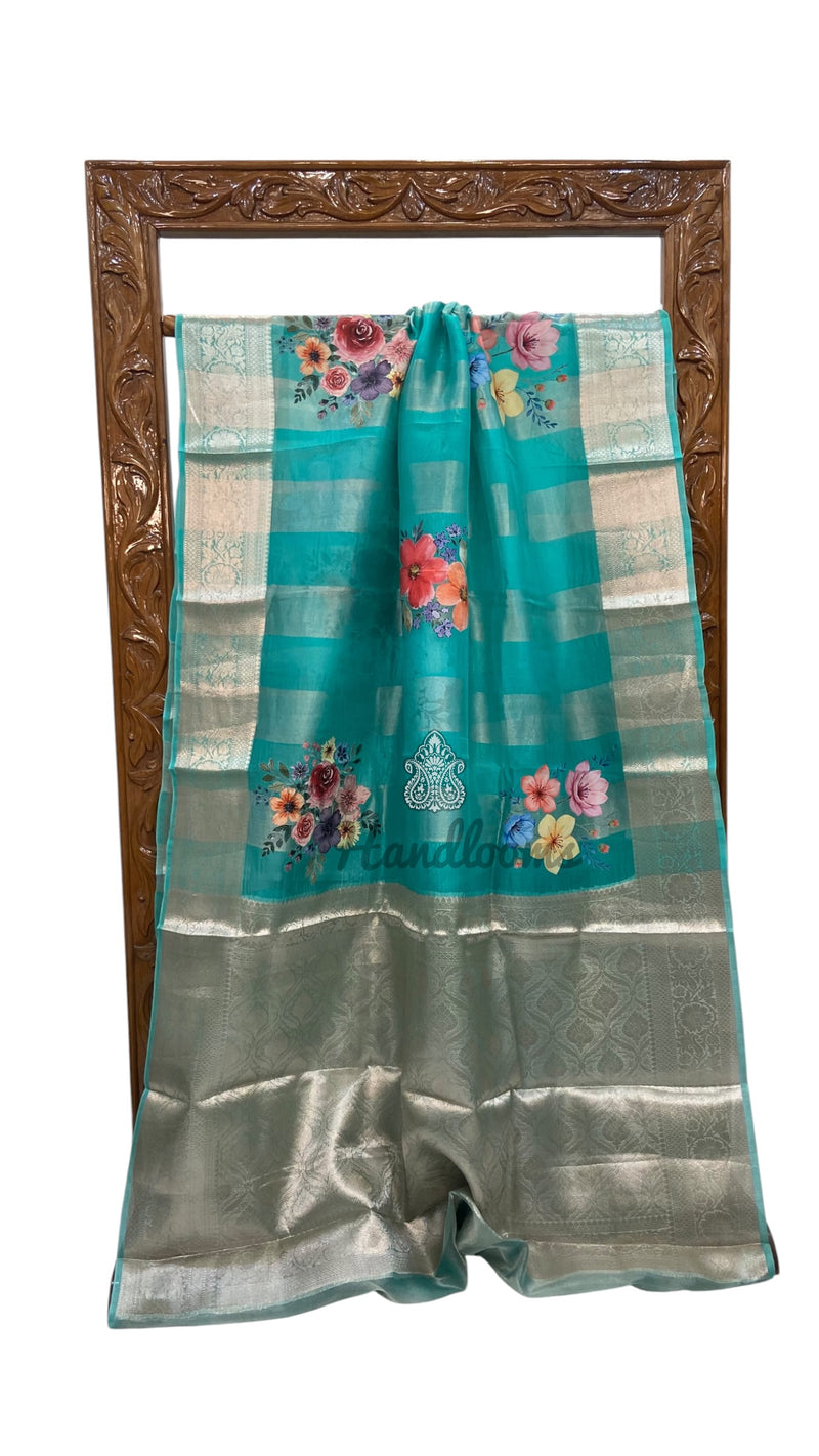 Pure Kora Tissue Silk Handloom Banarasi Saree - Print