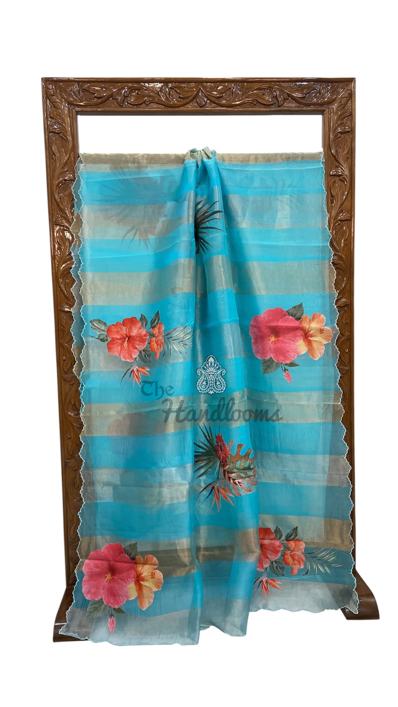 Pure Kora Tissue Silk Handloom Banarasi Saree - Print