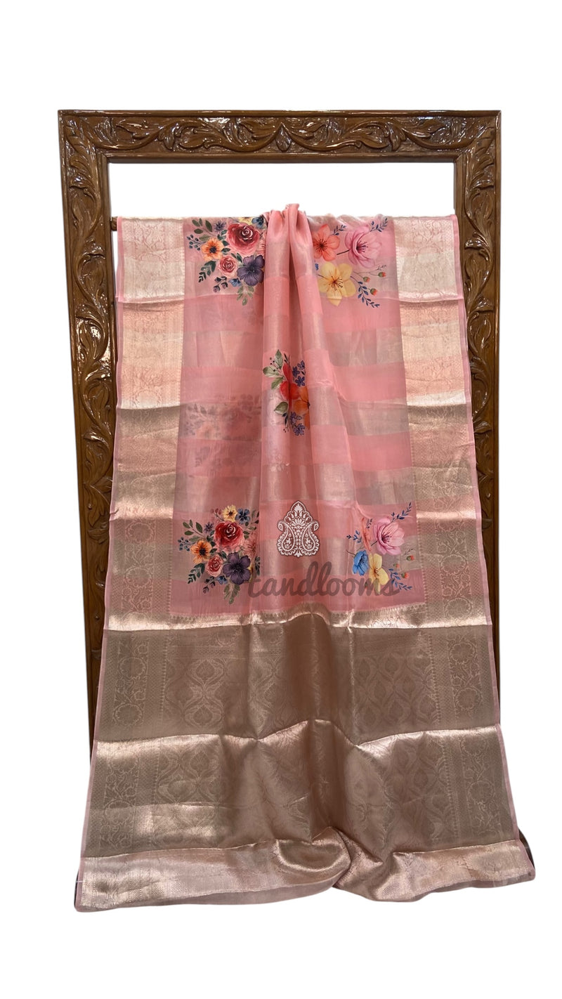 Pure Kora Tissue Silk Handloom Banarasi Saree - Print