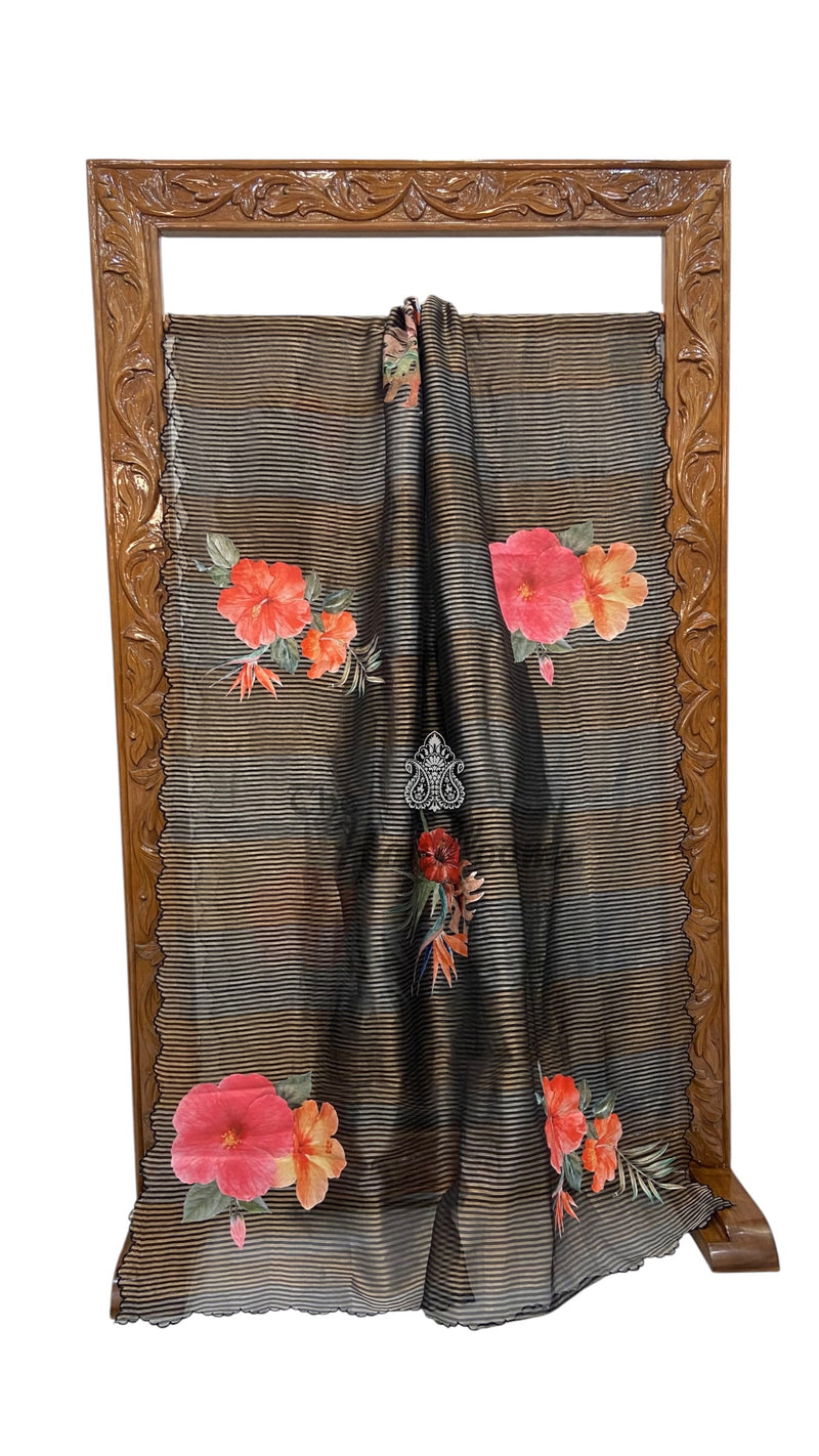 Pure Kora Tissue Silk Handloom Banarasi Saree - Print