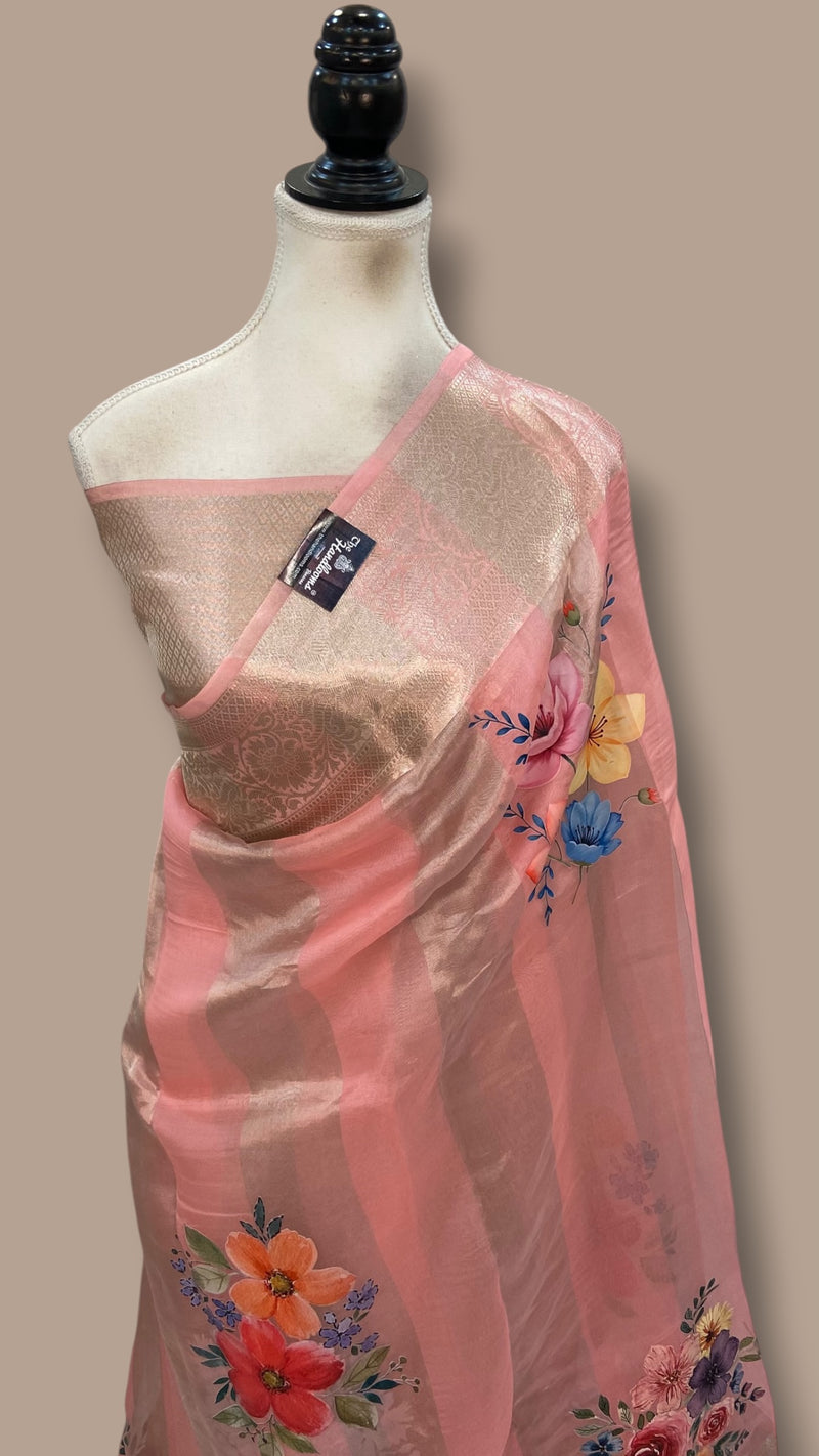 Pure Kora Tissue Silk Handloom Banarasi Saree - Print