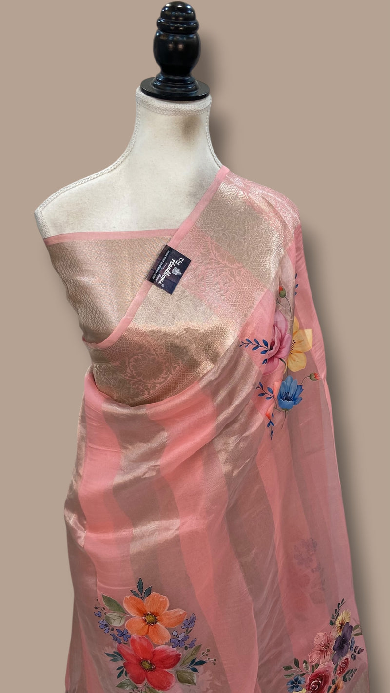 Pure Kora Tissue Silk Handloom Banarasi Saree - Print