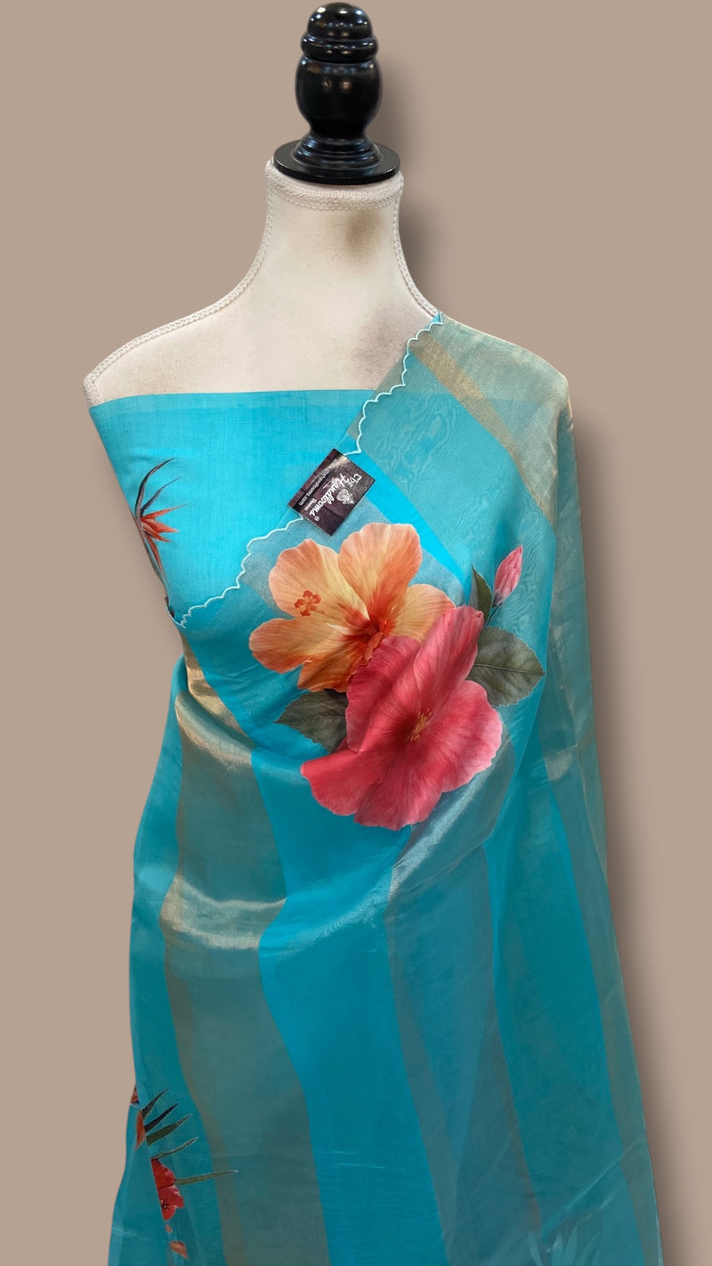 Pure Kora Tissue Silk Handloom Banarasi Saree - Print