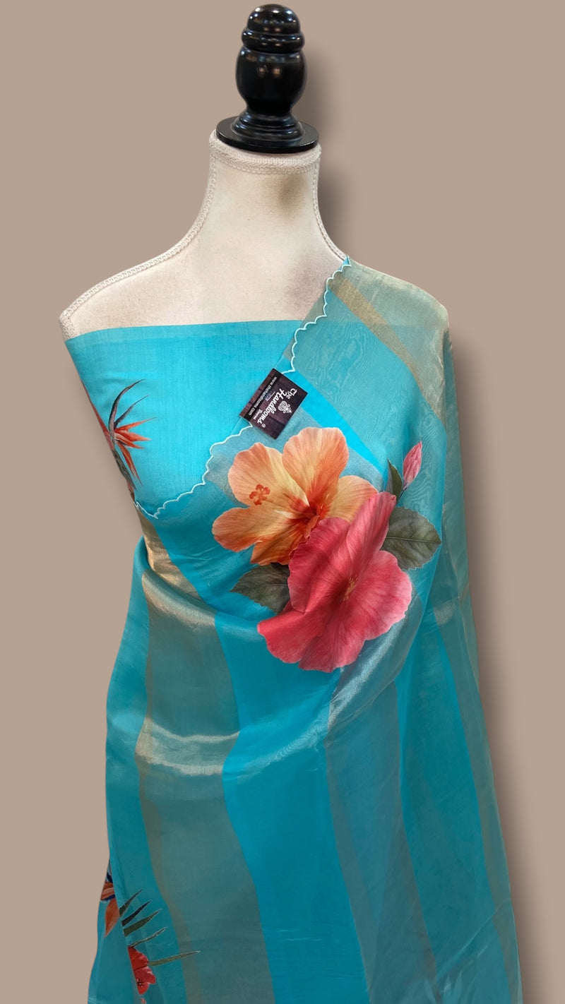 Pure Kora Tissue Silk Handloom Banarasi Saree - Print