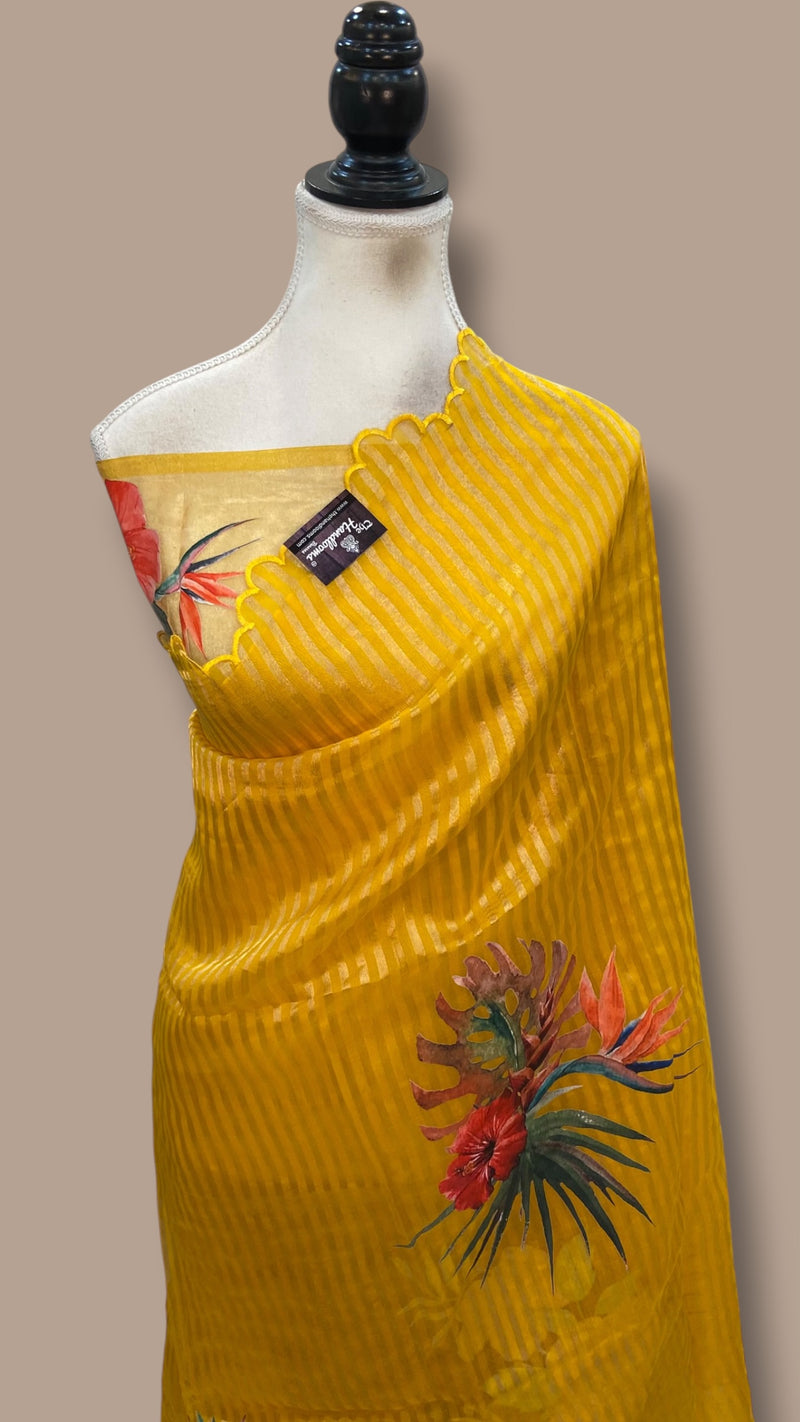 Pure Kora Tissue Silk Handloom Banarasi Saree - Print