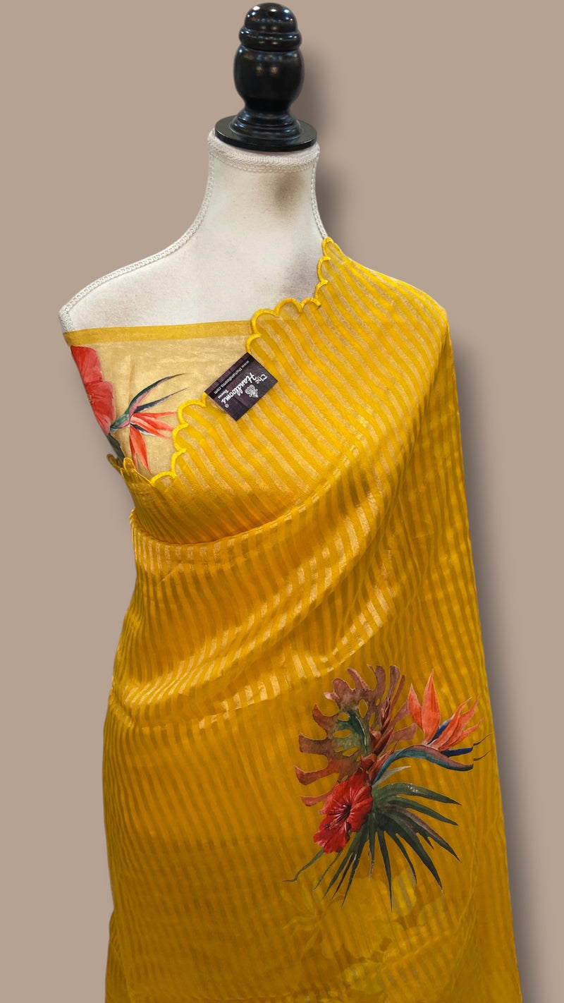 Pure Kora Tissue Silk Handloom Banarasi Saree - Print