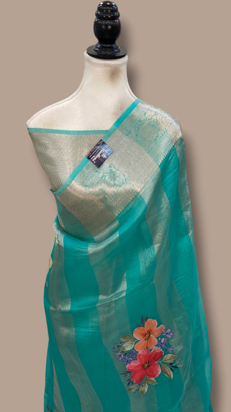 Pure Kora Tissue Silk Handloom Banarasi Saree - Print