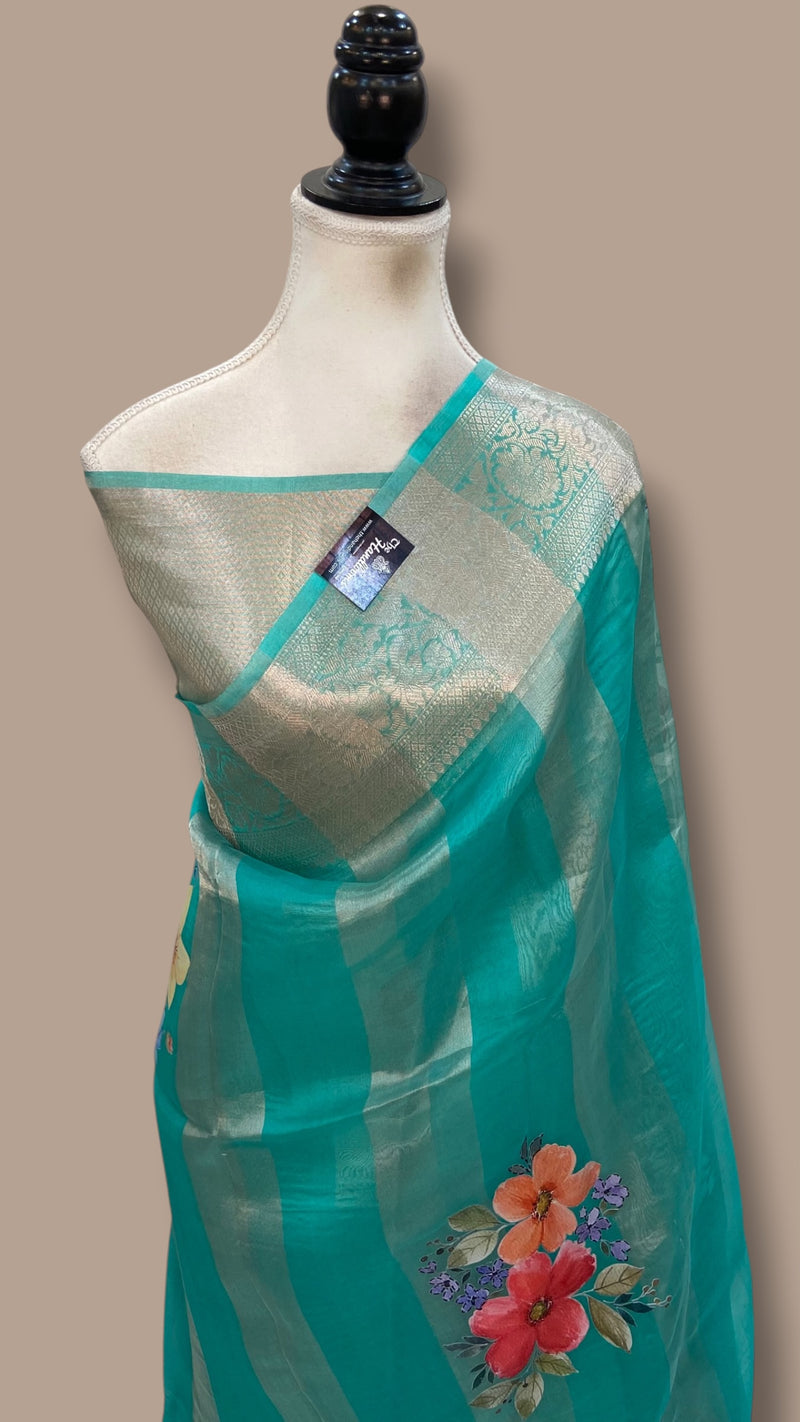 Pure Kora Tissue Silk Handloom Banarasi Saree - Print