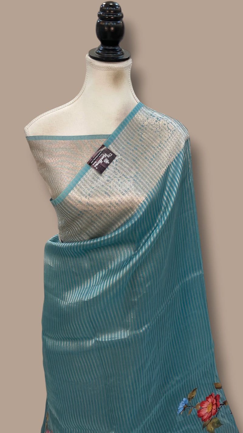 Pure Kora Tissue Silk Handloom Banarasi Saree - Print