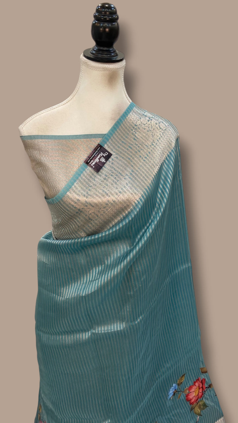 Pure Kora Tissue Silk Handloom Banarasi Saree - Print