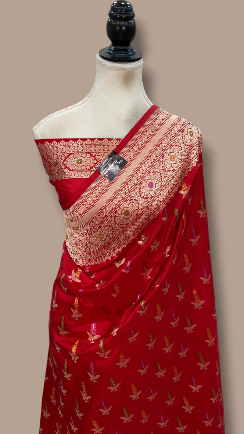 Pure Katan Silk Banarasi Handloom Saree - All Over Jaal Work With Meenakari