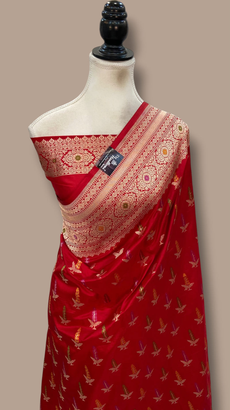 Pure Katan Silk Banarasi Handloom Saree - All Over Jaal Work With Meenakari