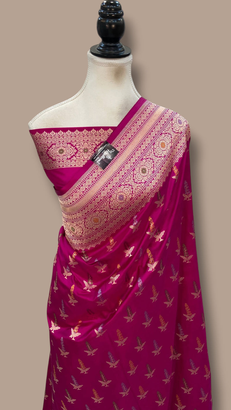 Pure Katan Silk Banarasi Handloom Saree - All Over Jaal Work With Meenakari