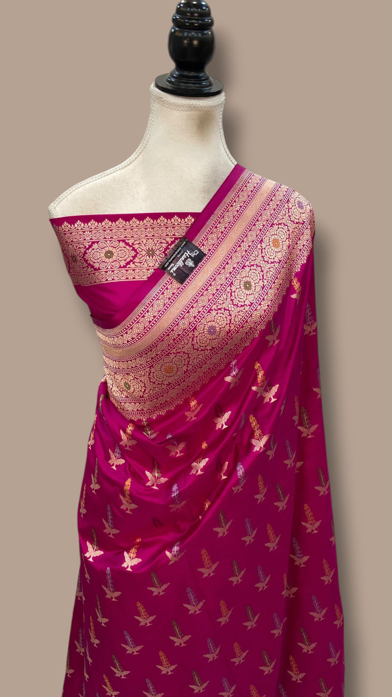 Pure Katan Silk Banarasi Handloom Saree - All Over Jaal Work With Meenakari