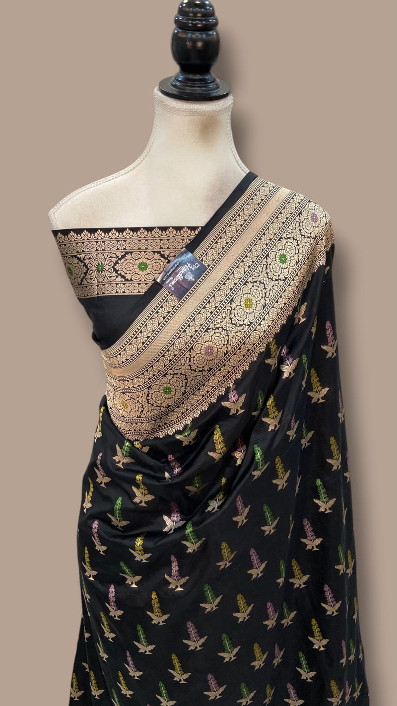 Pure Katan Silk Banarasi Handloom Saree - All Over Jaal Work With Meenakari