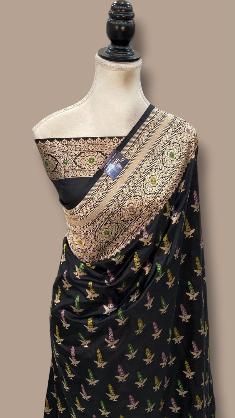 Pure Katan Silk Banarasi Handloom Saree - All Over Jaal Work With Meenakari