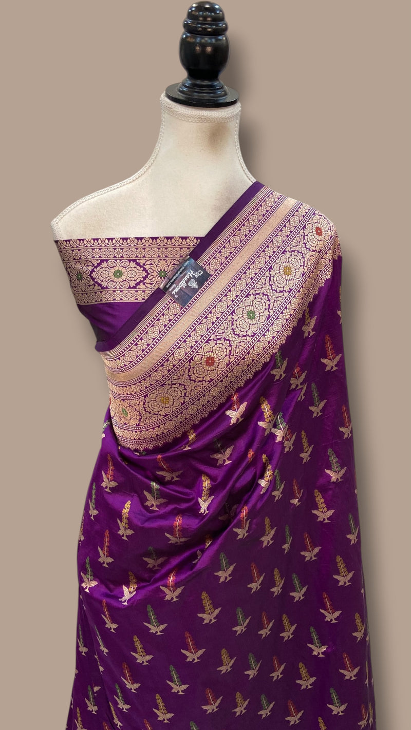 Pure Katan Silk Banarasi Handloom Saree - All Over Jaal Work With Meenakari