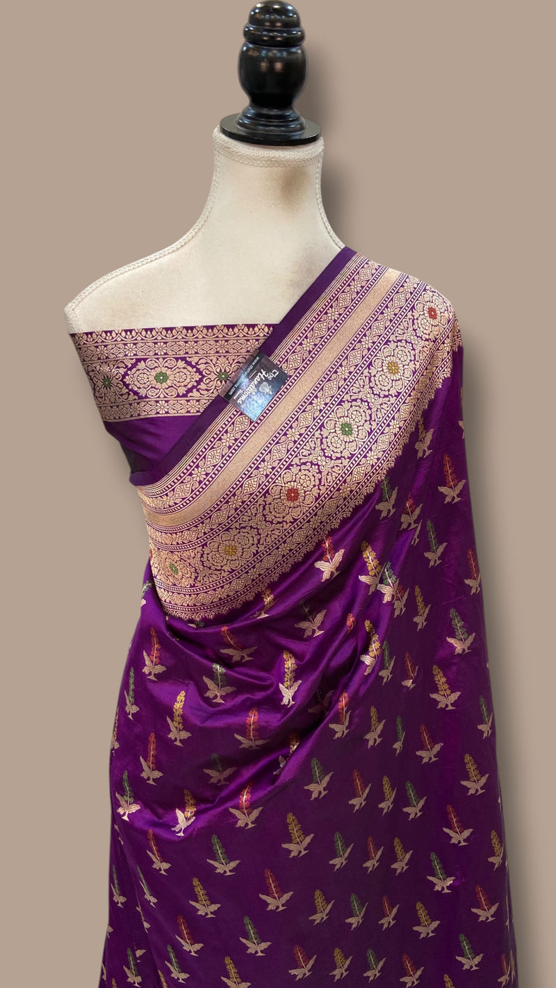 Pure Katan Silk Banarasi Handloom Saree - All Over Jaal Work With Meenakari