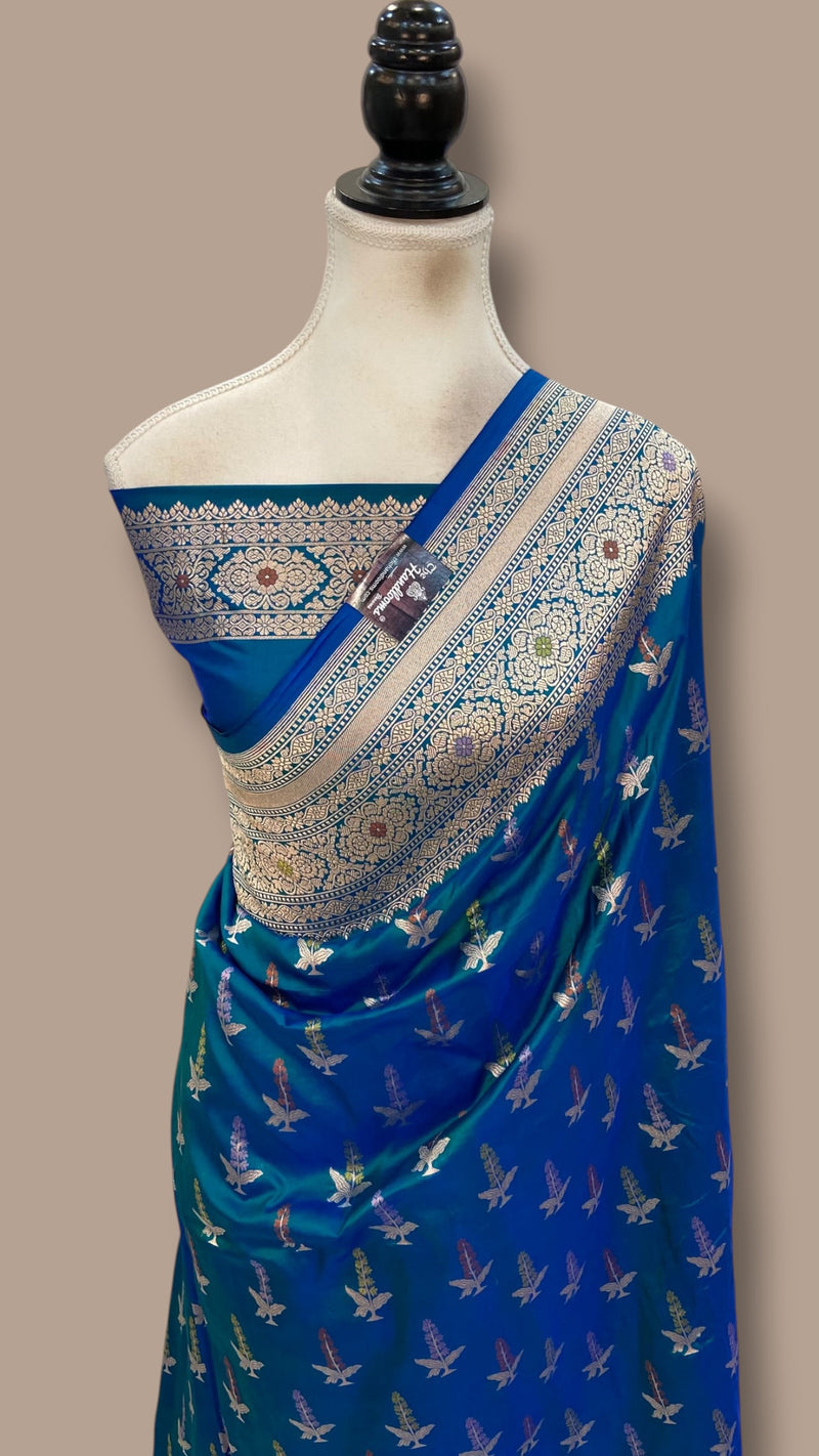 Pure Katan Silk Banarasi Handloom Saree - All Over Jaal Work With Meenakari
