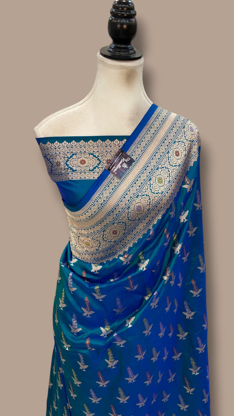 Pure Katan Silk Banarasi Handloom Saree - All Over Jaal Work With Meenakari