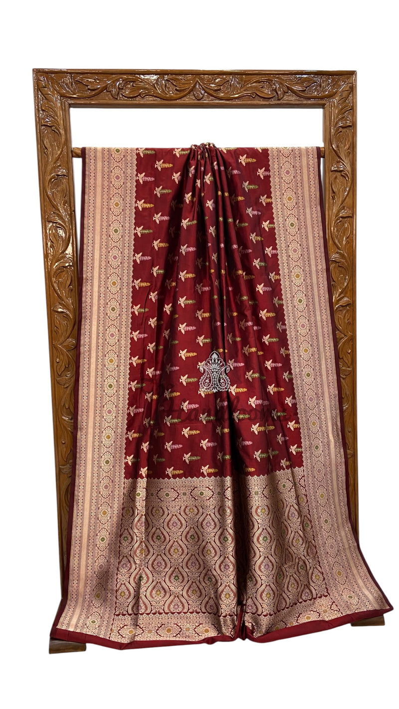 Pure Katan Silk Banarasi Handloom Saree - All Over Jaal Work With Meenakari