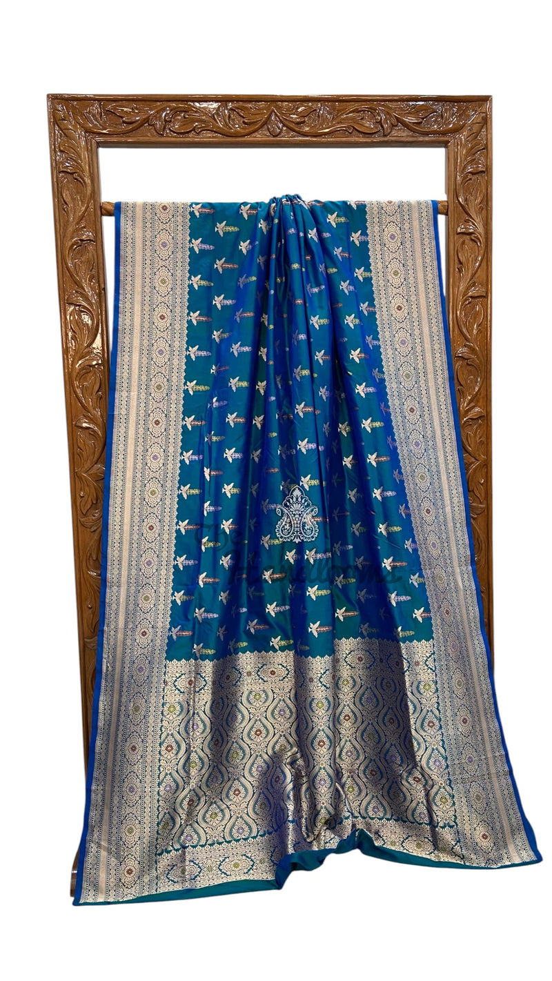 Pure Katan Silk Banarasi Handloom Saree - All Over Jaal Work With Meenakari