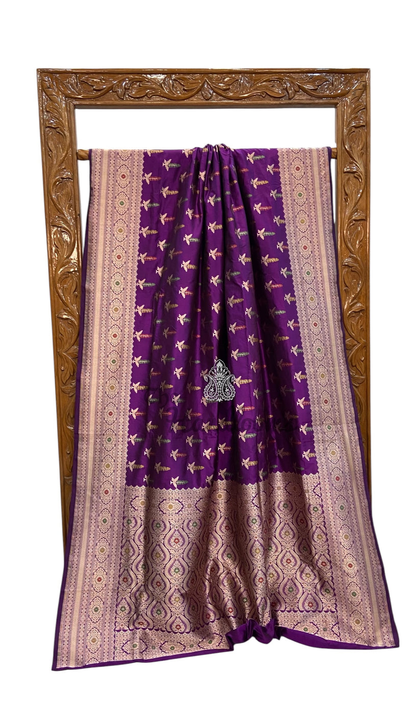 Pure Katan Silk Banarasi Handloom Saree - All Over Jaal Work With Meenakari