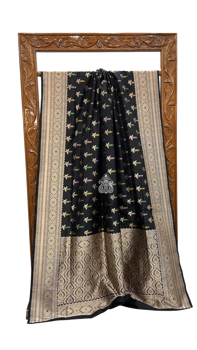 Pure Katan Silk Banarasi Handloom Saree - All Over Jaal Work With Meenakari