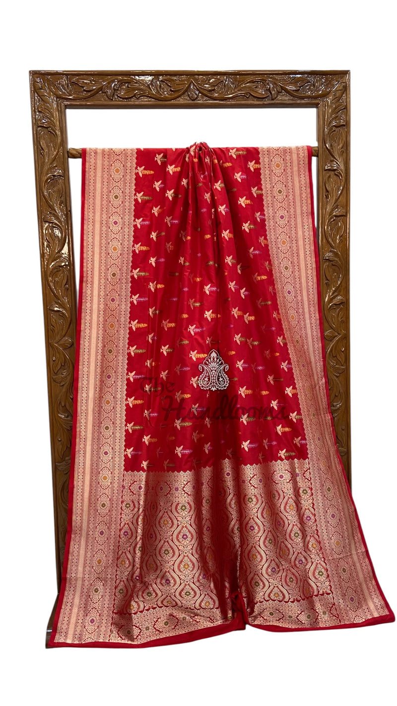 Pure Katan Silk Banarasi Handloom Saree - All Over Jaal Work With Meenakari