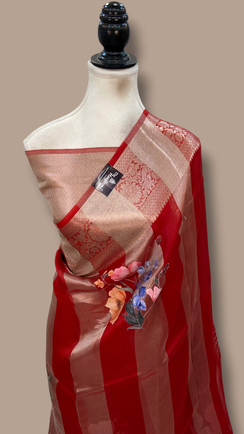 Pure Kora Tissue Silk Handloom Banarasi Saree - Print