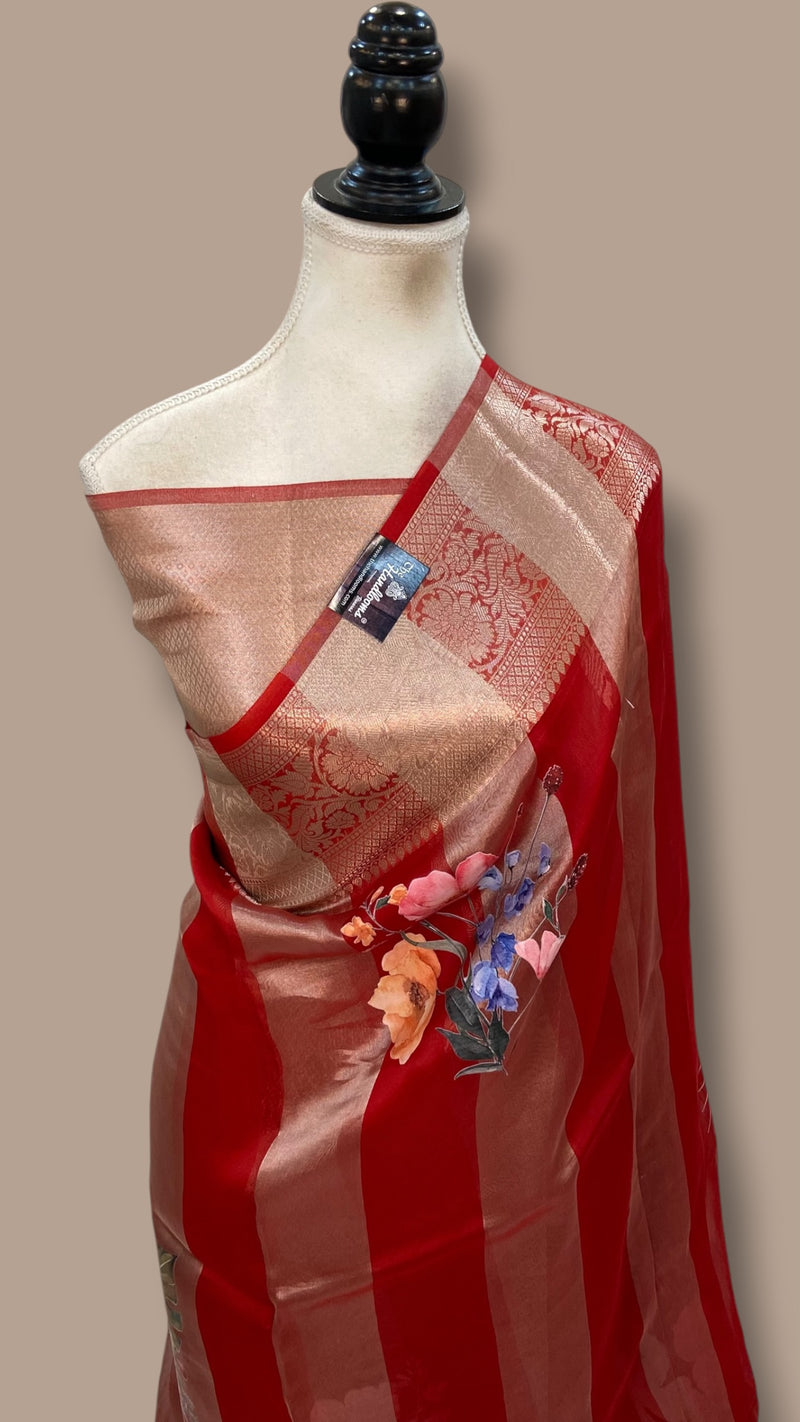 Pure Kora Tissue Silk Handloom Banarasi Saree - Print