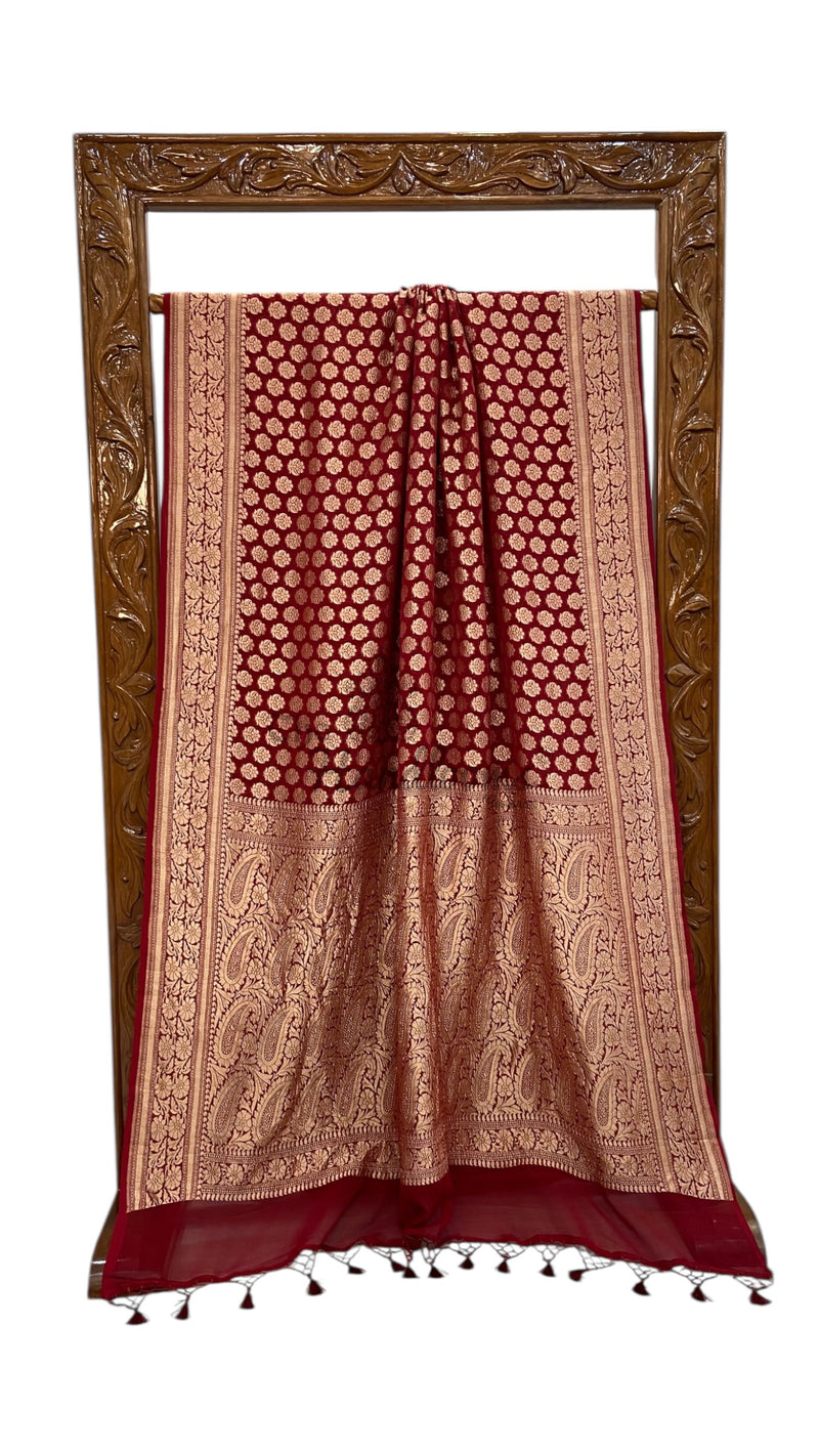 Khaddi Georgette Handloom Banarasi Saree - Gold Zari - The Handlooms