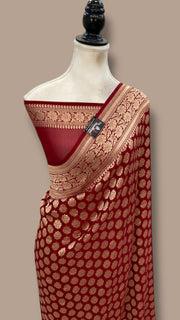 Khaddi Georgette Handloom Banarasi Saree - Gold Zari - The Handlooms