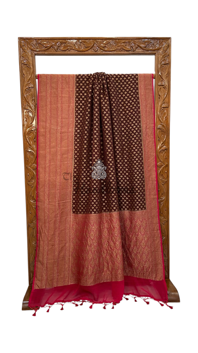 Pure Khaddi Georgette Handloom Banarasi Saree - Antique Zari
