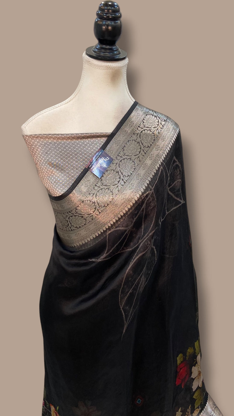 Pure Kora Silk Handloom Banarasi Saree - Print