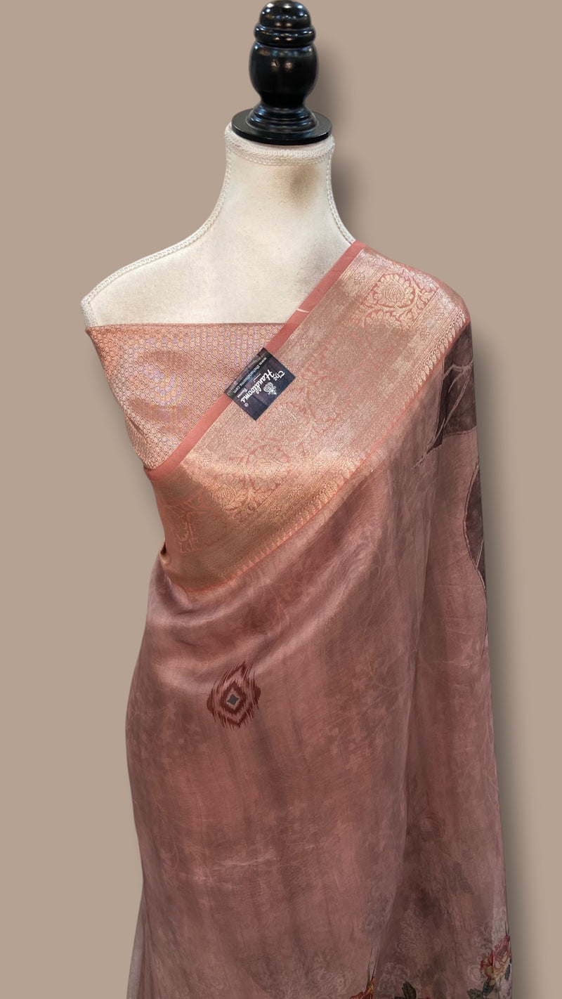 Pure Kora Silk Handloom Banarasi Saree - Print