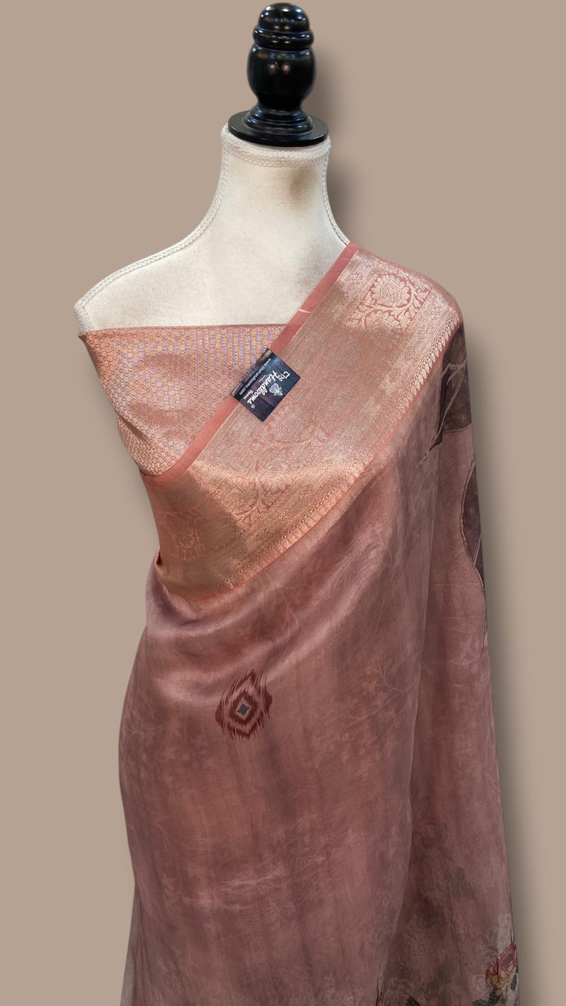 Pure Kora Silk Handloom Banarasi Saree - Print