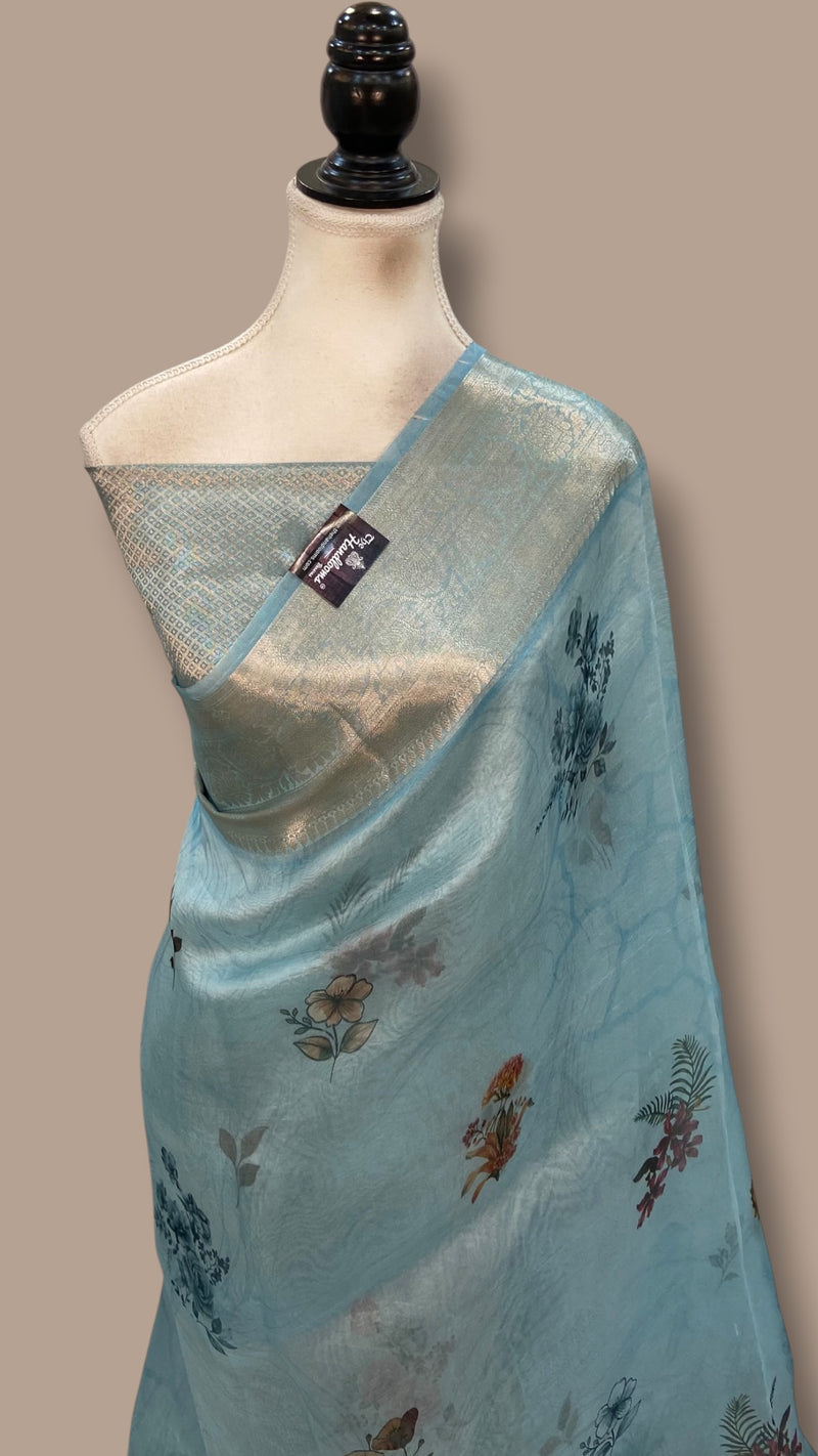 Pure Kora Silk Handloom Banarasi Saree - Print