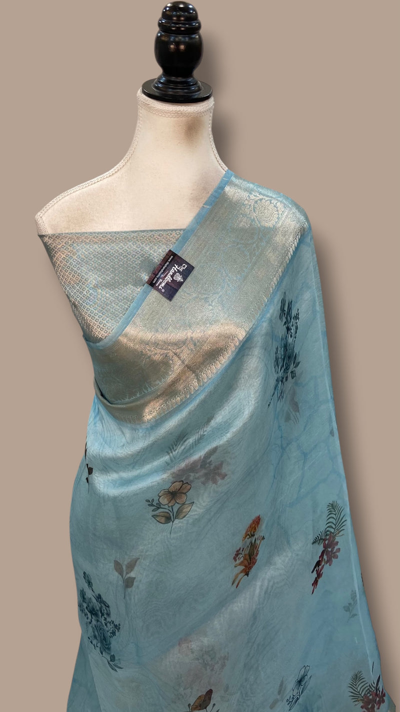 Pure Kora Silk Handloom Banarasi Saree - Print
