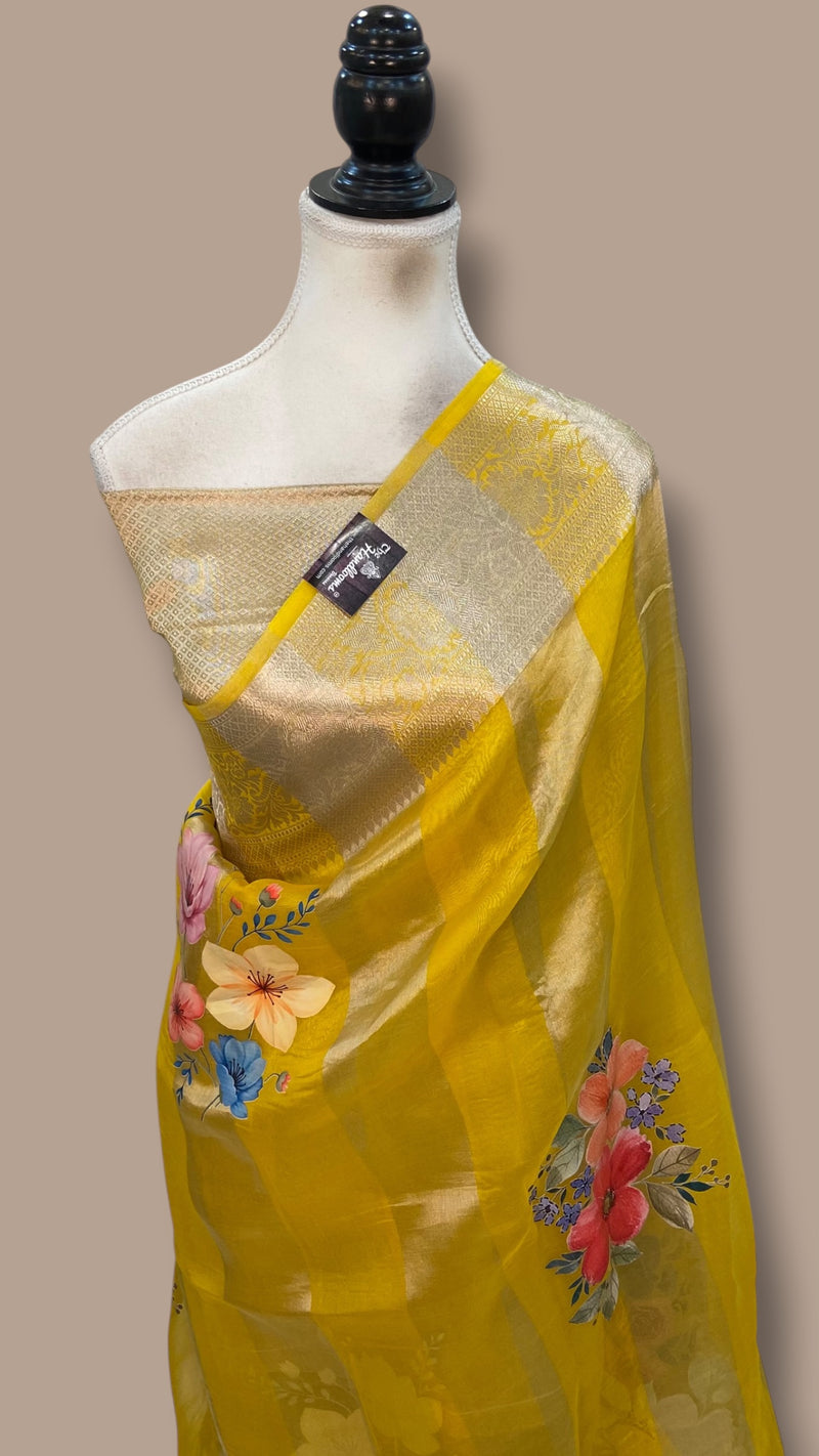 Pure Kora Tissue Silk Handloom Banarasi Saree - Print