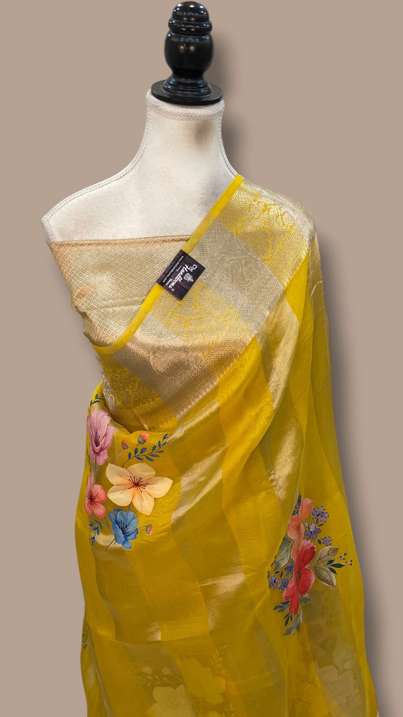 Pure Kora Tissue Silk Handloom Banarasi Saree - Print