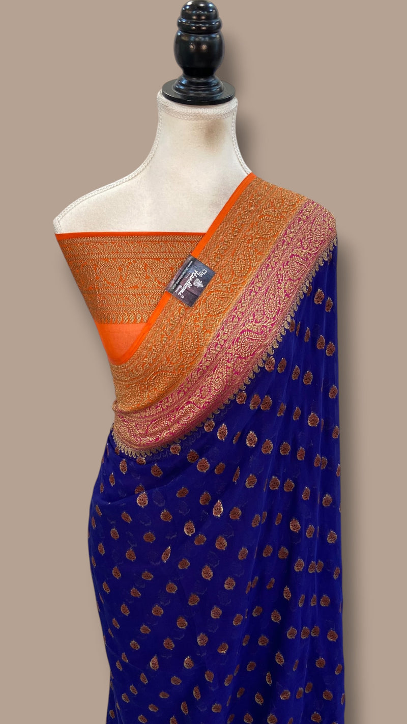 Pure Khaddi Georgette Handloom Banarasi Saree - Antique Zari